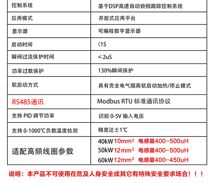 40/50/60KW蓄熱式電磁加熱棒+專用控制器基本性能參數(shù)